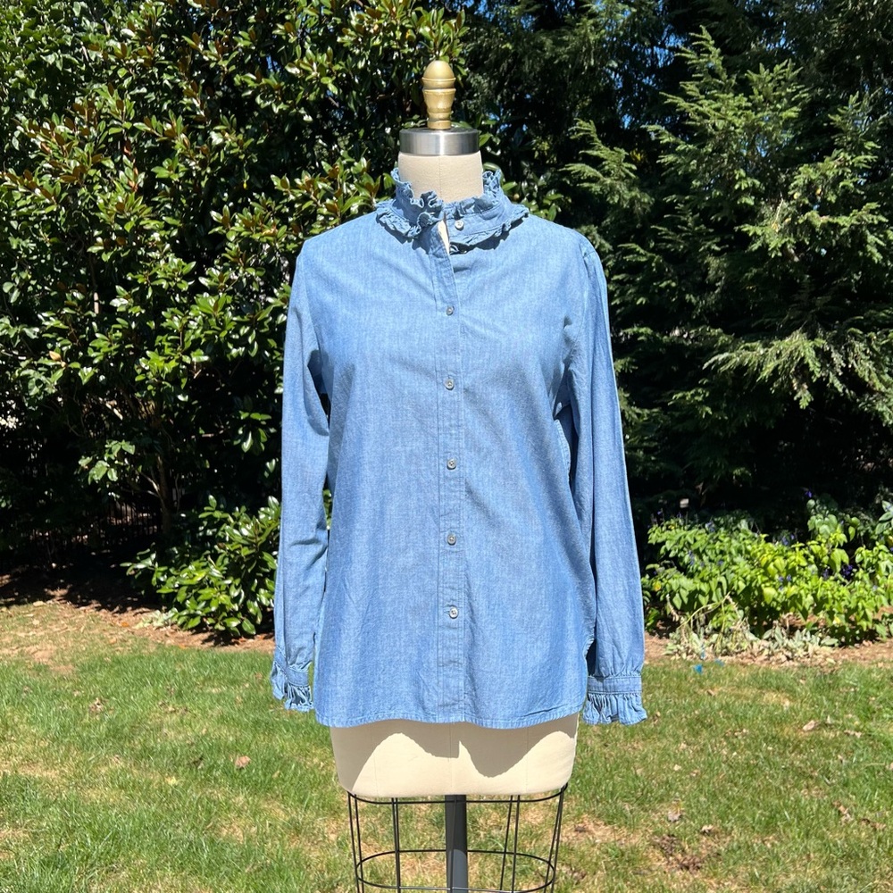 J.Crew Chambray Ruffle Collar Shirt, Size 10, Never Worn, no tags.